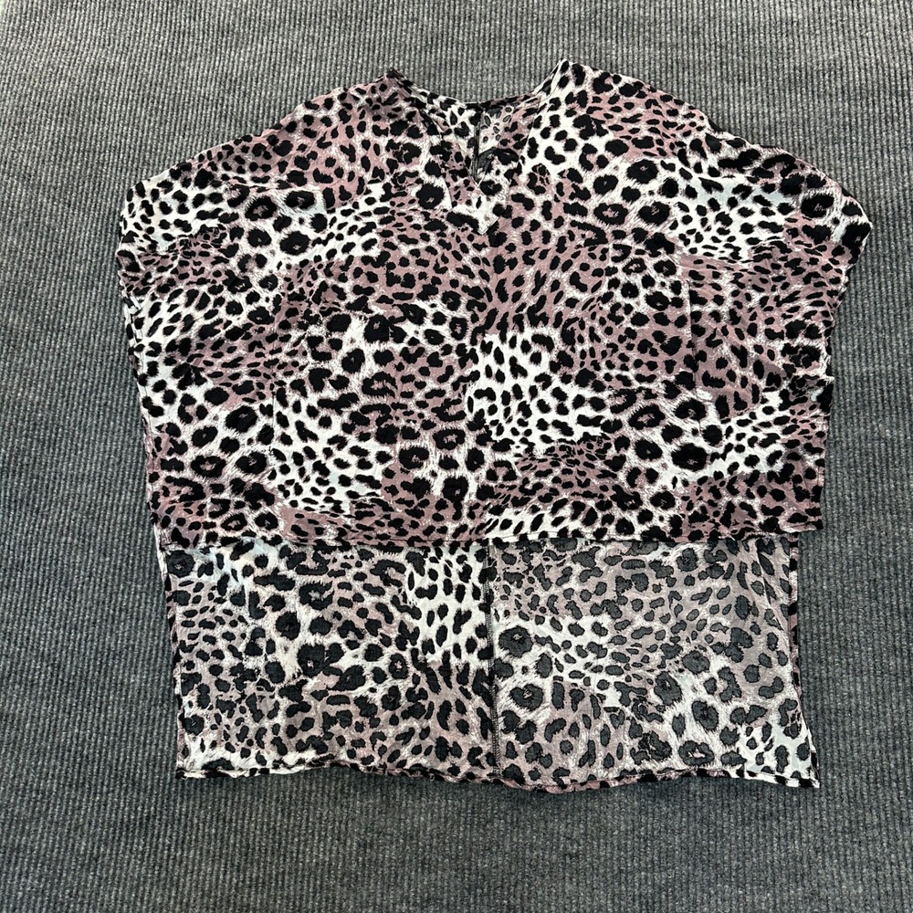 Animal Print High Low Blouse Mauve Black Leopard V Neck Oversized Top